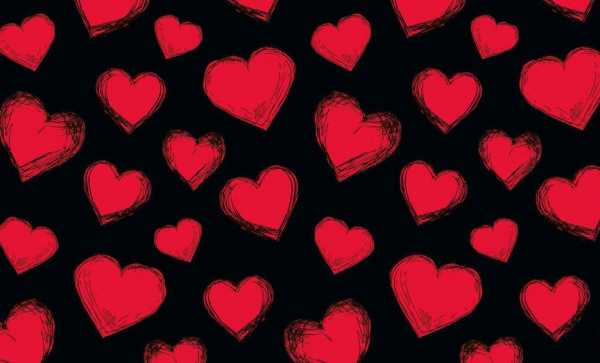 Druk na tkaninie- czerwone rysowane serca na czerni